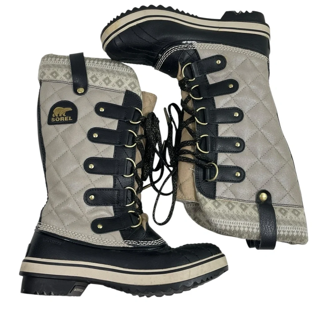 SOREL Tofino Holiday Silver Sage Lace-up Winter Snow Boots Women US Size 5 EU 36
